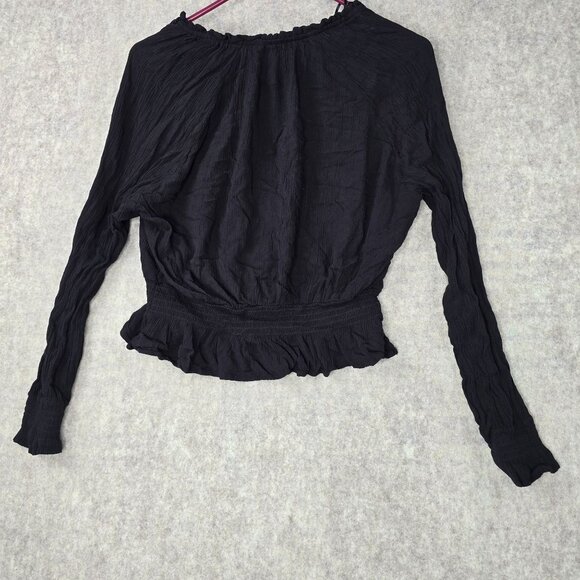 Divided Black Long-Sleeve Ruffle Hem Top Size 10 Viscose Crochet Trim - Picture 2 of 7